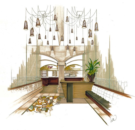 Fine dining lobby interior design concept sketch