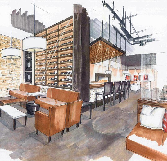 Restaurant interior design concept sketch